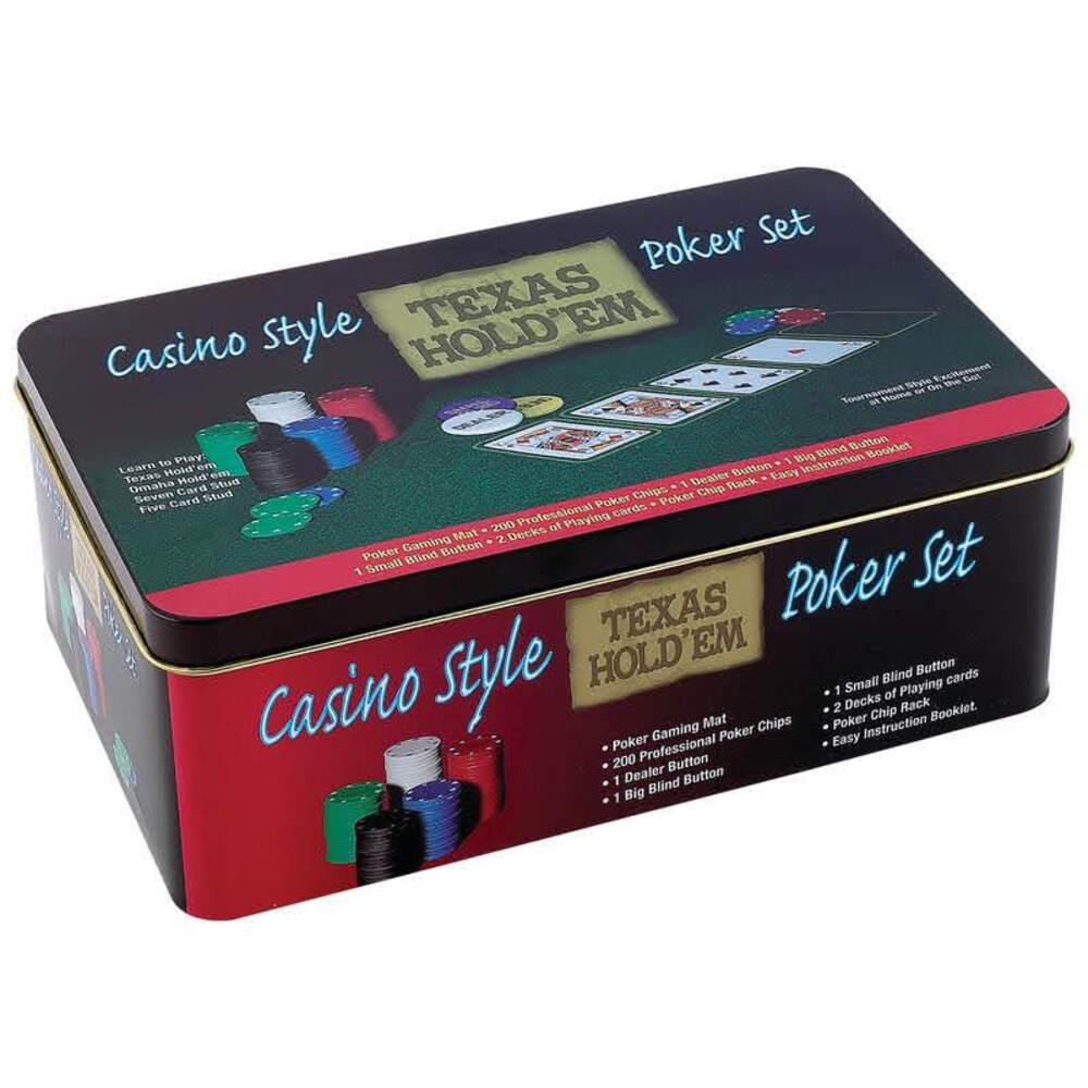 NEW TEXAS HOLD 'EM Casino Style Poker Set Poker Chips Playing Cards COMPLETE SET